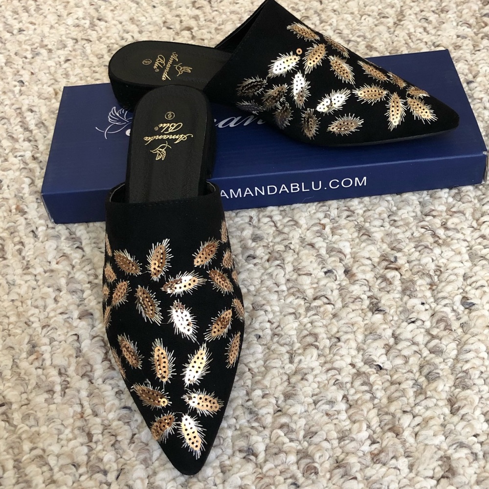 Amanda Blu, black and gold mule
